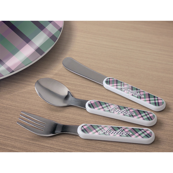 Plaid with Pop Kids Flatware w/ Plate