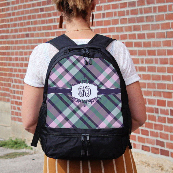 Plaid with Pop Large Backpack - Black - On Back