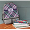 Plaid with Pop Large Backpack - Gray - On Desk