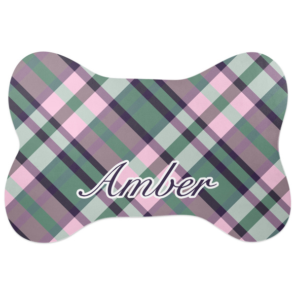 Custom Plaid with Pop Bone Shaped Dog Food Mat (Large) (Personalized)
