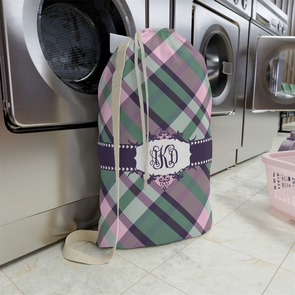 Plaid with Pop Large Laundry Bag - In Context
