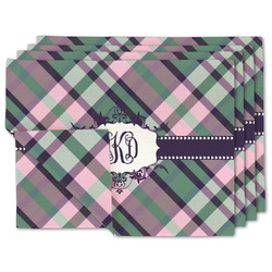 Plaid with Pop Double-Sided Linen Placemat - Set of 4 w/ Monogram