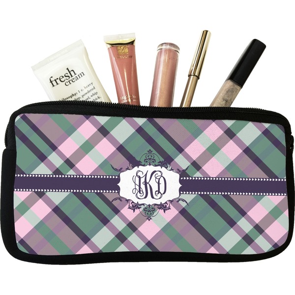 Custom Plaid with Pop Makeup / Cosmetic Bag (Personalized)