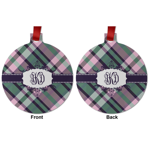 Plaid with Pop Metal Ball Ornament - Front and Back