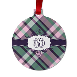 Plaid with Pop Metal Ball Ornament - Double Sided w/ Monogram