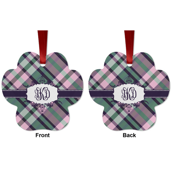 Plaid with Pop Metal Paw Ornament - Front and Back