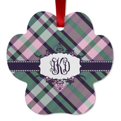 Plaid with Pop Metal Paw Ornament - Double Sided w/ Monogram