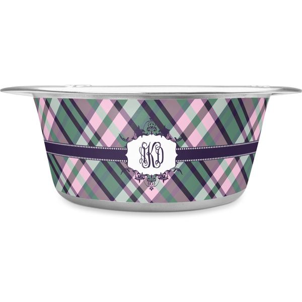 Custom Plaid with Pop Stainless Steel Dog Bowl - Large (Personalized)