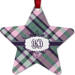 Plaid with Pop Metal Star Ornament - Double Sided w/ Monogram