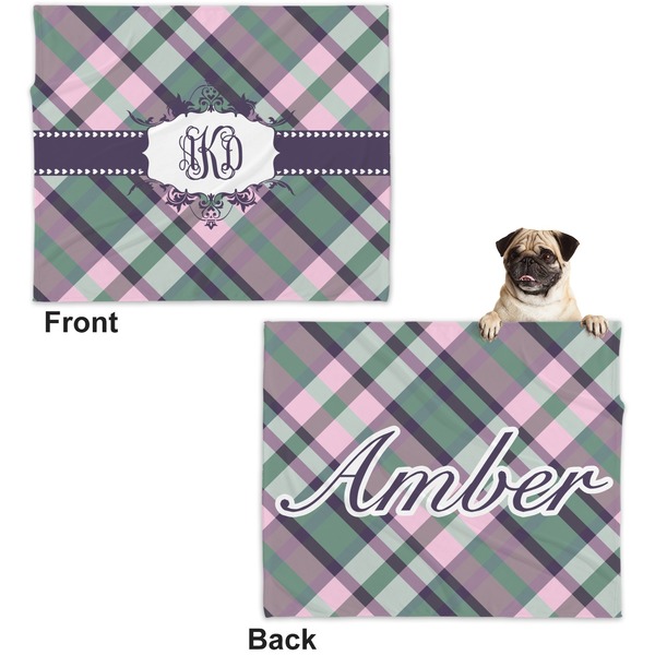 Plaid with Pop Microfleece Dog Blanket - Large- Front & Back