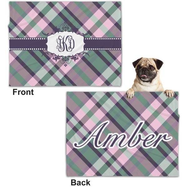 Plaid with Pop Microfleece Dog Blanket - Regular - Front & Back