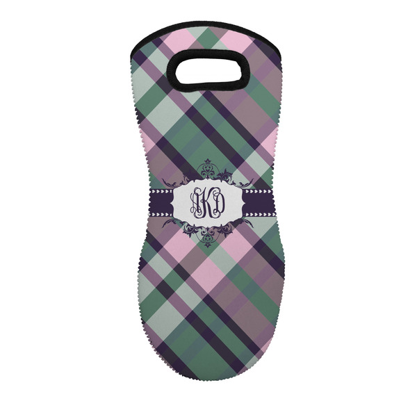 Custom Plaid with Pop Neoprene Oven Mitt - Single w/ Monogram