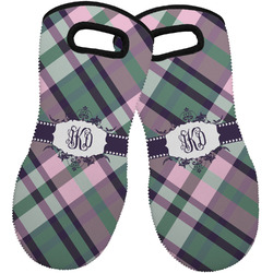 Plaid with Pop Neoprene Oven Mitts - Set of 2 w/ Monogram