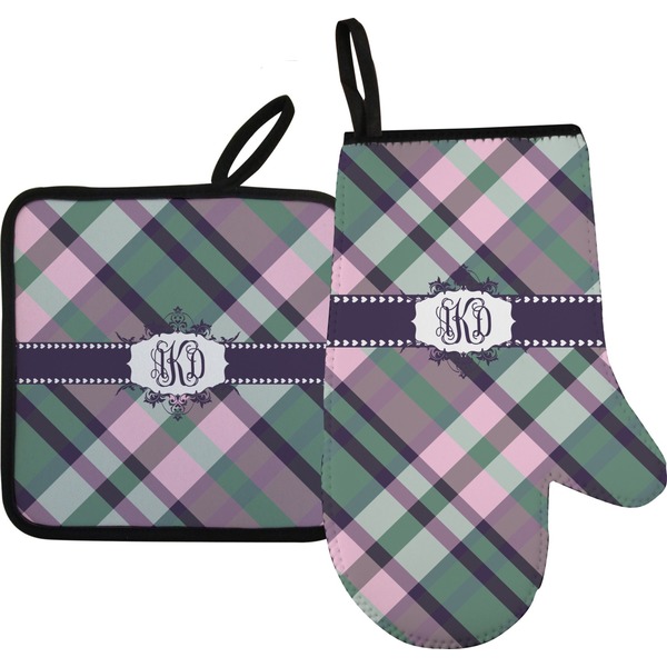 Custom Plaid with Pop Oven Mitt & Pot Holder Set w/ Monogram