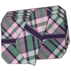 Plaid with Pop Dining Table Mat - Octagon - Set of 4 (Double-SIded) w/ Monogram