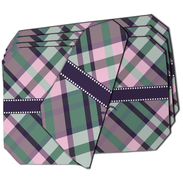 Custom Plaid with Pop Dining Table Mat - Octagon - Set of 4 (Double-SIded) w/ Monogram