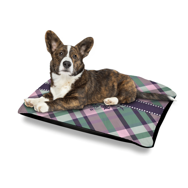 Plaid with Pop Outdoor Dog Beds - Medium - IN CONTEXT