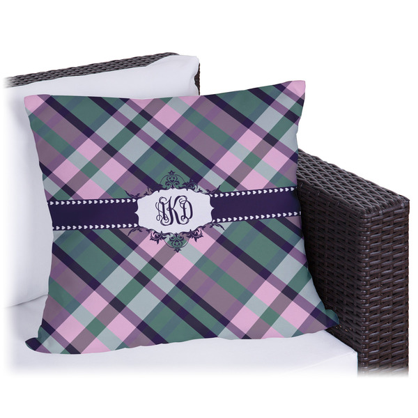 Custom Plaid with Pop Outdoor Pillow - 18" (Personalized)
