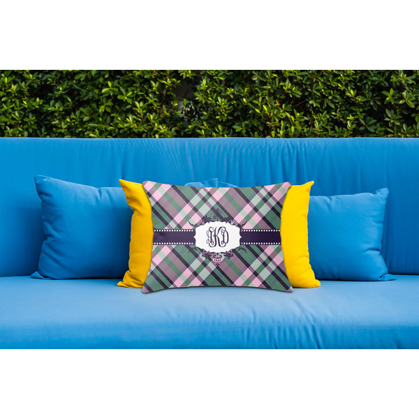 Plaid with Pop Outdoor Throw Pillow  - LIFESTYLE (Rectangular - 20x14)