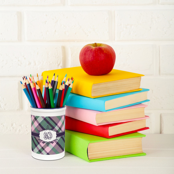 Plaid with Pop Pencil Holder - LIFESTYLE pencil