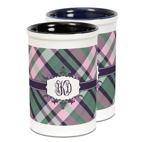 Custom Plaid with Pop Ceramic Pencil Holder - Large