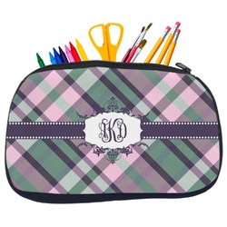 Plaid with Pop Neoprene Pencil Case - Medium w/ Monogram
