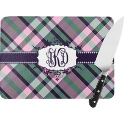 Plaid with Pop Rectangular Glass Cutting Board - Large - 15.25"x11.25" w/ Monograms