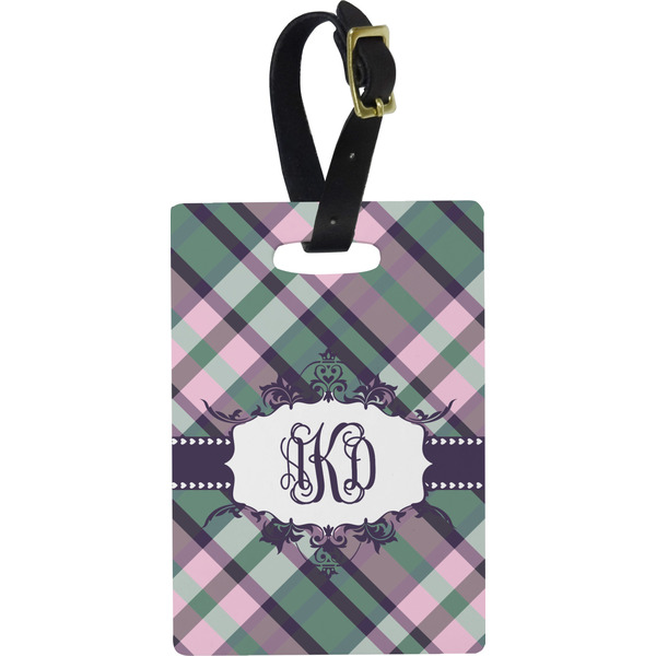 Custom Plaid with Pop Plastic Luggage Tag - Rectangular w/ Monogram
