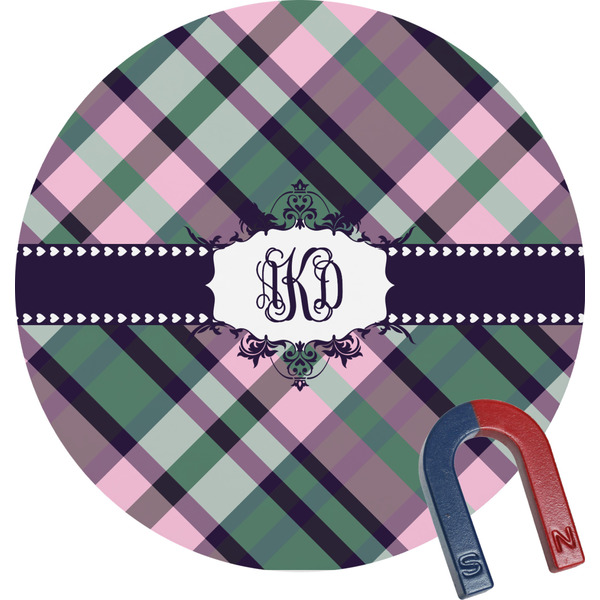 Custom Plaid with Pop Round Fridge Magnet (Personalized)