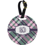 Plaid with Pop Plastic Luggage Tag - Round (Personalized)