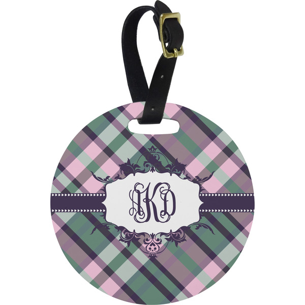 Custom Plaid with Pop Plastic Luggage Tag - Round (Personalized)