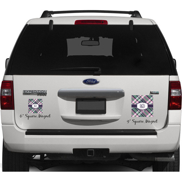 Plaid with Pop Personalized Square Car Magnets on Ford Explorer