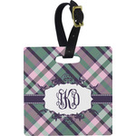 Plaid with Pop Plastic Luggage Tag - Square w/ Monogram