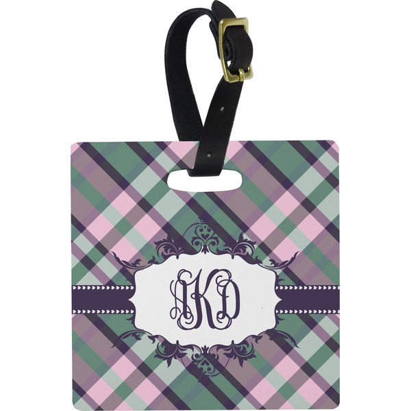 Custom Plaid with Pop Plastic Luggage Tag - Square w/ Monogram