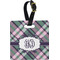 Plaid with Pop Plastic Luggage Tag - Square w/ Monogram