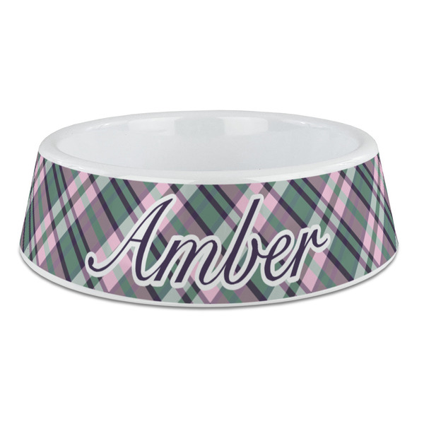Custom Plaid with Pop Plastic Dog Bowl - Large (Personalized)