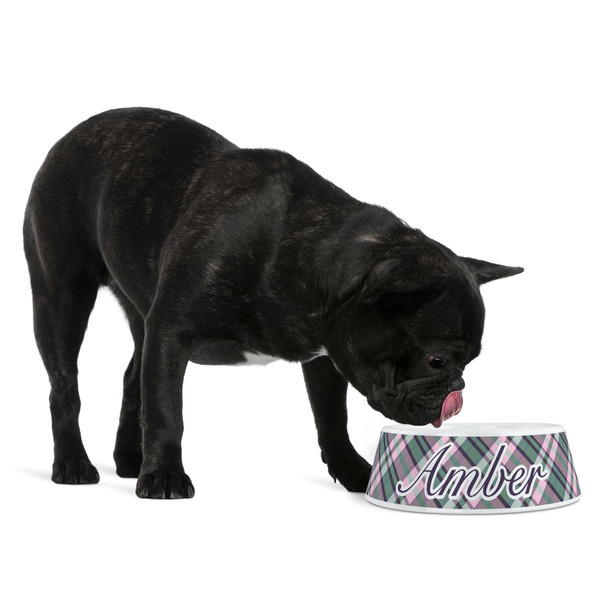 Plaid with Pop Plastic Pet Bowls - Medium - LIFESTYLE