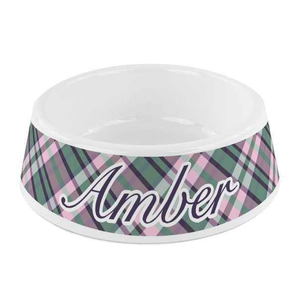Custom Plaid with Pop Plastic Dog Bowl - Small (Personalized)