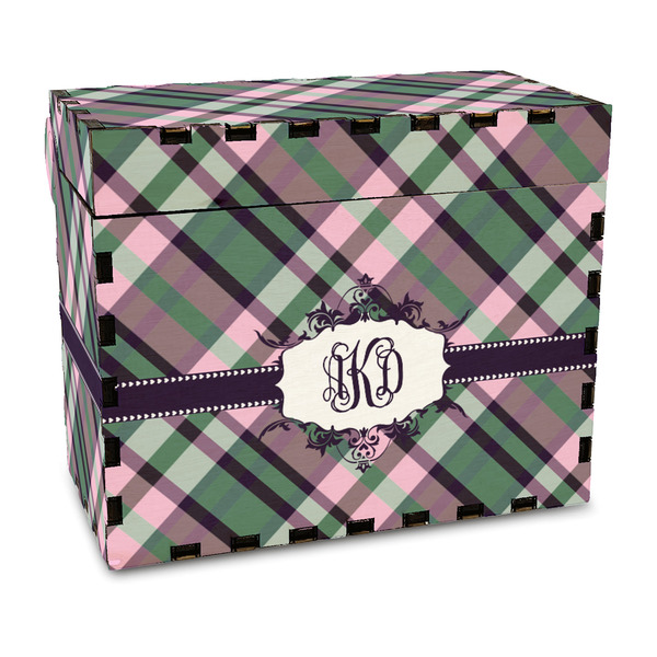 Custom Plaid with Pop Wood Recipe Box - Full Color Print (Personalized)