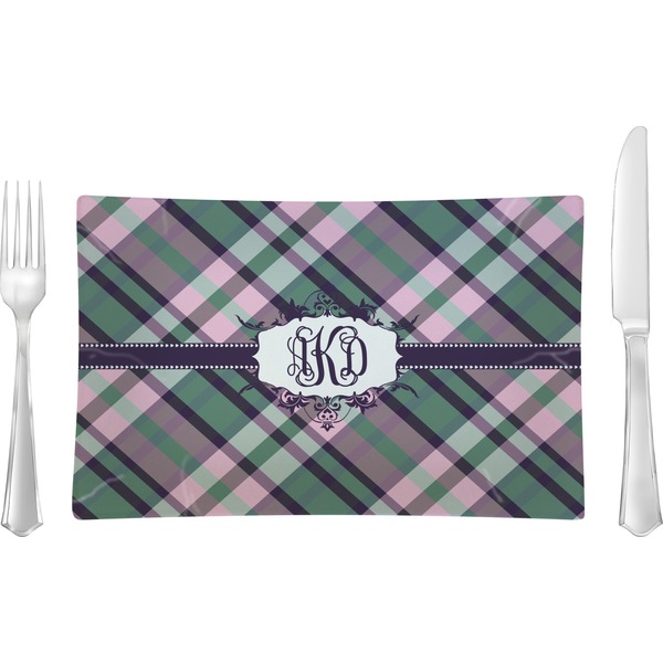 Custom Plaid with Pop Rectangular Glass Lunch / Dinner Plate - Single or Set (Personalized)