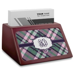 Plaid with Pop Red Mahogany Business Card Holder (Personalized)