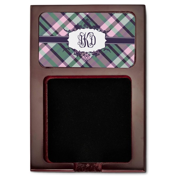 Plaid with Pop Red Mahogany Sticky Note Holder - Flat