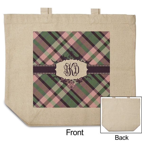 Plaid with Pop Reusable Cotton Grocery Bag - Front & Back View