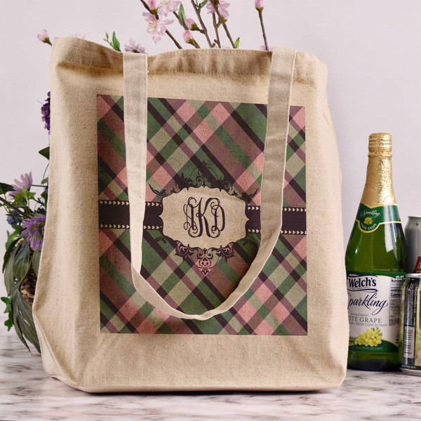 Plaid with Pop Reusable Cotton Grocery Bag - In Context