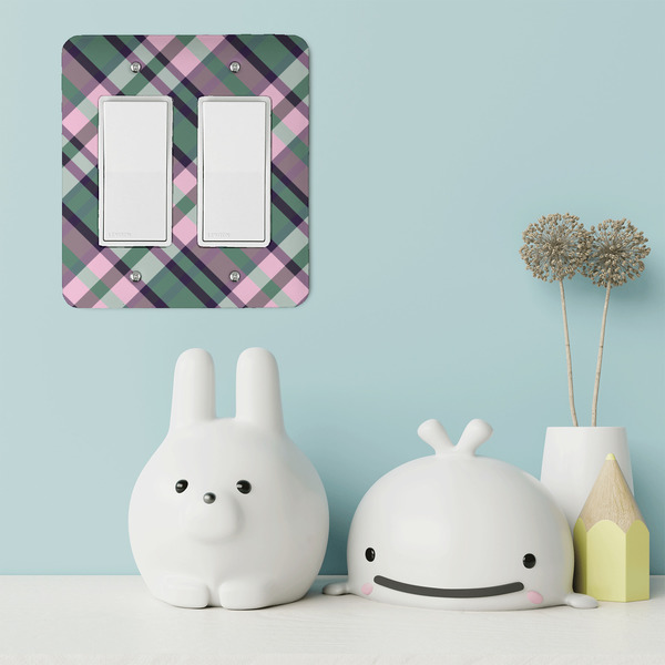 Plaid with Pop Rocker Light Switch Covers - Double - IN CONTEXT
