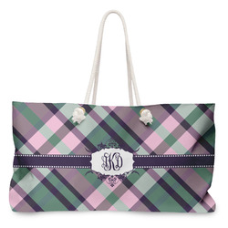 Plaid with Pop Large Tote Bag with Rope Handles (Personalized)