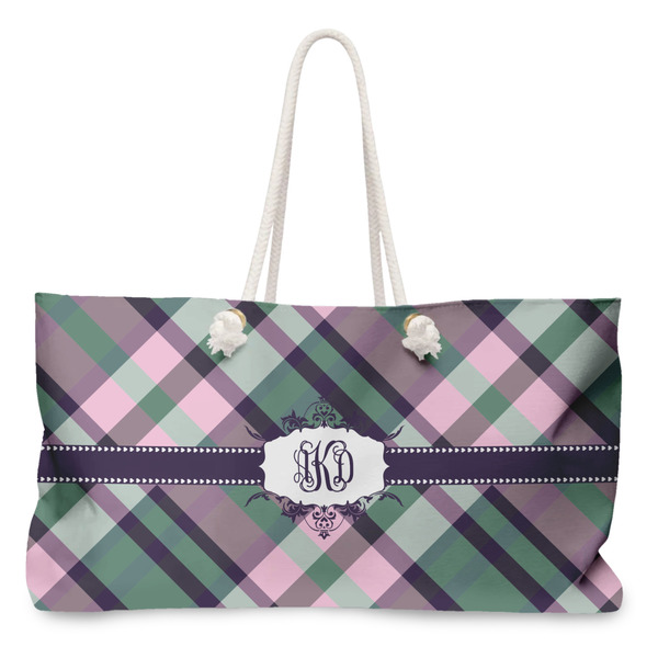 Custom Plaid with Pop Large Tote Bag with Rope Handles (Personalized)