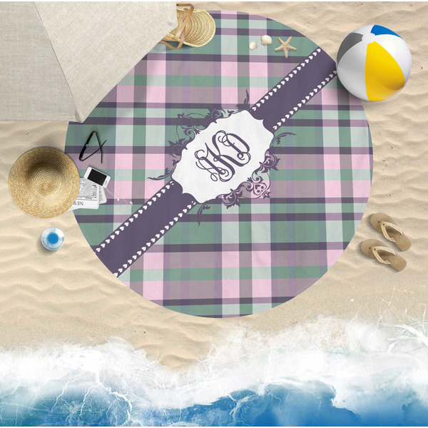 Plaid with Pop Round Beach Towel Lifestyle