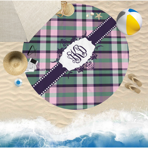 Plaid with Pop Round Beach Towel Lifestyle