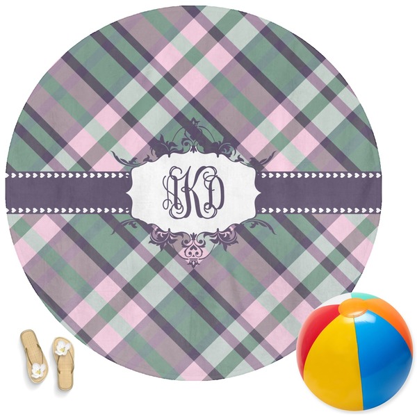 Custom Plaid with Pop Round Beach Towel (Personalized)